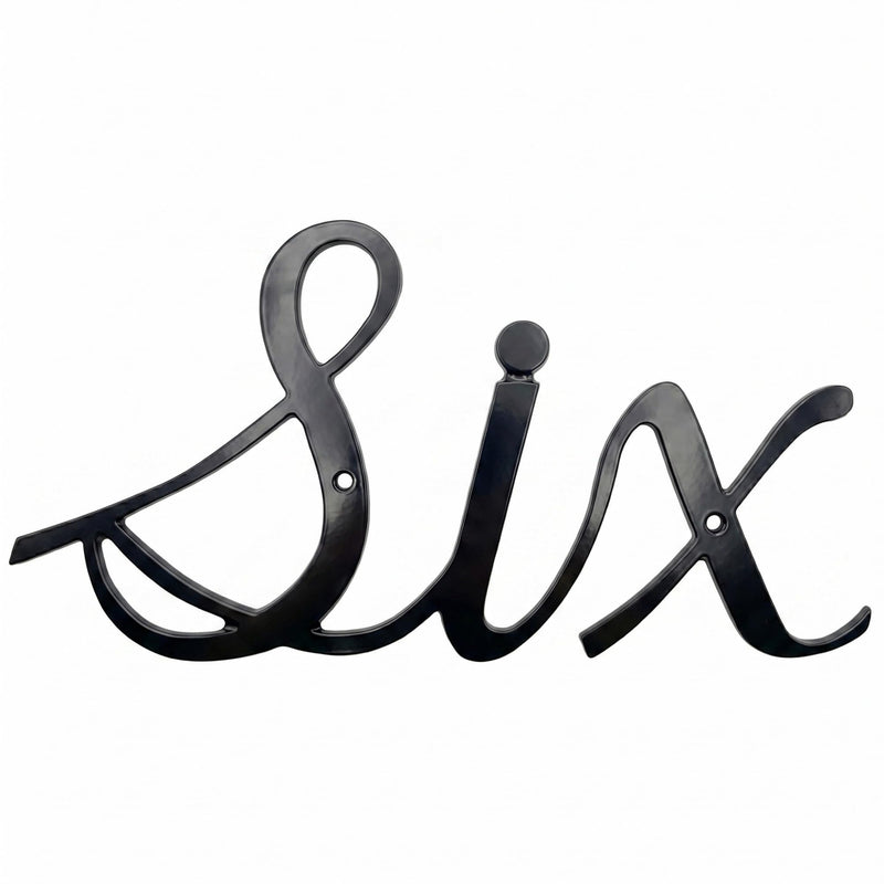 Montague Metal Products Cursive House Numbers - Large Script House Number, Black Six