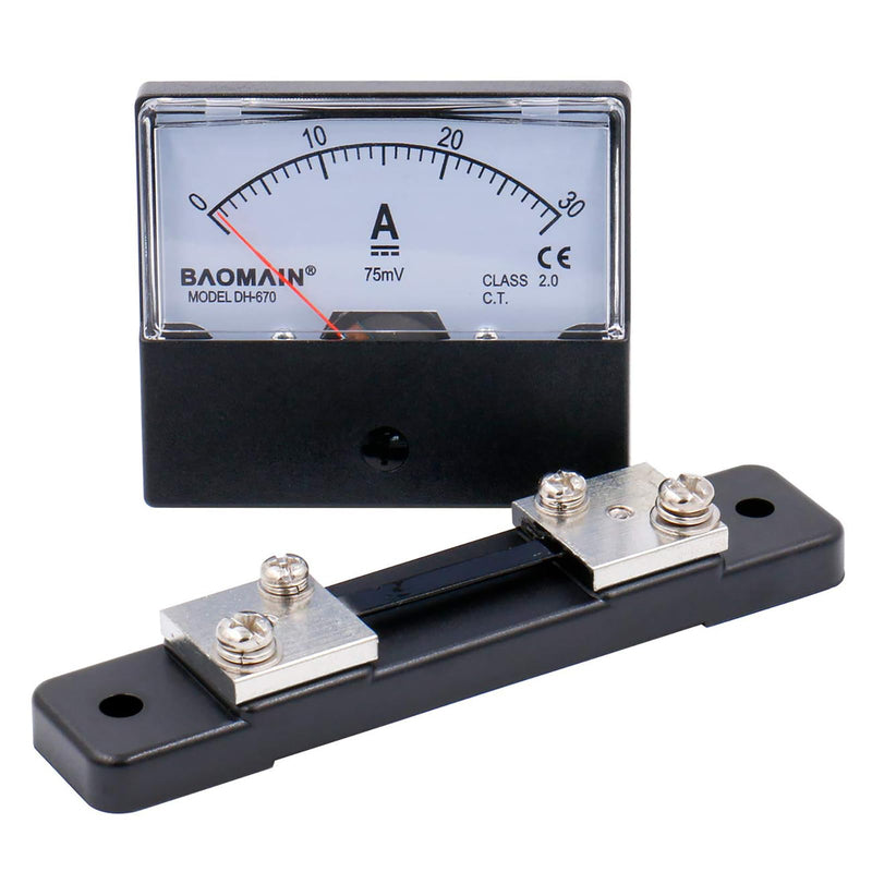 Baomain DH-670 DC 0-30A Analog Amp Panel Meter Current Ammeter + Shunt 1pcs