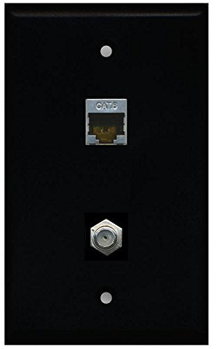 RiteAV 1 Gang Wall Plate (Black) 2 Port - Cat6 (Shielded) Coax (Black) Black