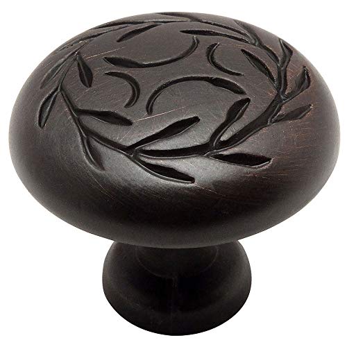 Cosmas 10 Pack 464ORB Oil Rubbed Bronze Leaf Design Cabinet Knob - Decorative Round Knob 1-1/4 Inch - Zinc Kitchen Drawer Dresser Furniture Hardware