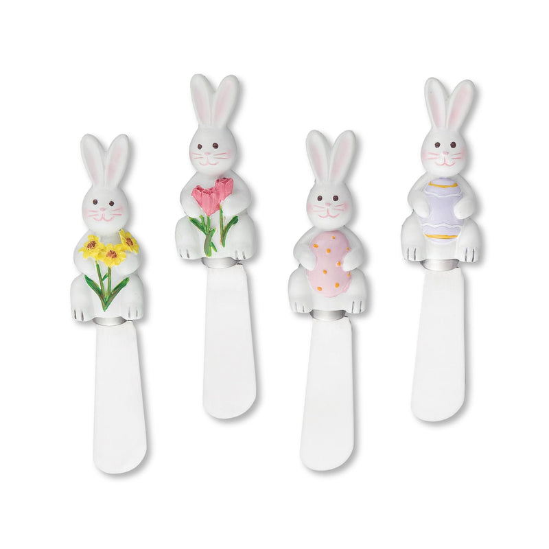 Wine Things Easter Bunny Cheese Spreaders, Hand-Painted Resin Handles with Stainless Steel Blades for Spreading Cream Cheese, Butter, and Jam, Assorted Designs, Set of 4