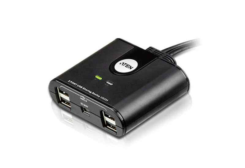 ATEN US224 2 x 4 USB 2.0 Peripheral Sharing USB Switch 2 Computers Share 4 Devices Simple Remote Port Selector Included Supports Optional USB Power Adapter - Windows Mac Linux