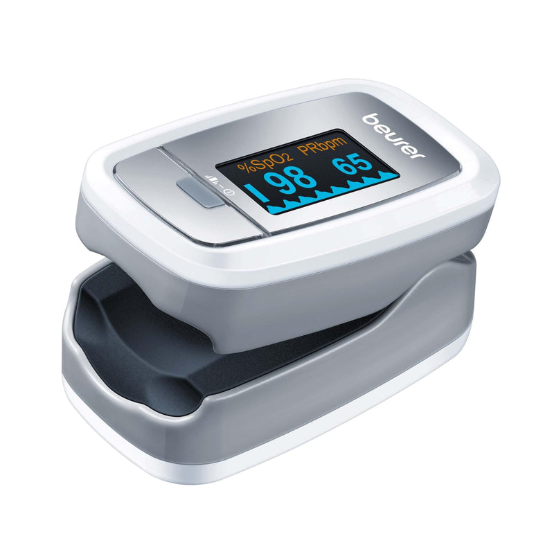 Beurer PO 30 Pulse Oximeter, Measure Oxygen Saturation (SpO₂) and Heart Rate (Pulse), Finger Oximeter with Colour Display, Painless Use on Finger, 6.1 x 3.6 x 3.2 cm, White gray Single