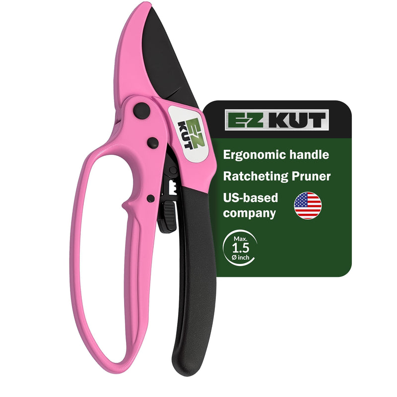 EZ Kut Heavy Duty Pruners Ratchet Hand Pruner with Ratcheting Action Great Garden Hand Tool Clippers Gardening pruners arthritis tools Ratcheting Anvil Hand Pruner Pruning Shears Heavy Duty Since 1988 3130PNK