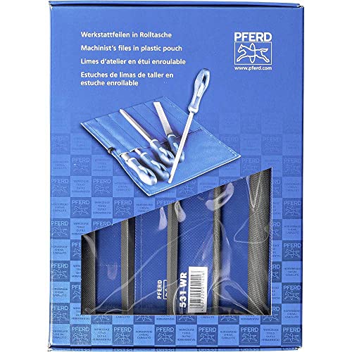 PFERD 5pc. 10" File Set - Hand, Three Square, Square, Tapered Half Round, Course Cut, American Pattern Machinists File (Pack of 1) - Part 16178 Workshop file set in PVC roll bag with outer box Grey 8"