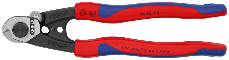 Knipex Tools 95 62 190 Wire Rope Cutters, 7 1/4-Inch, Comfort Grip 7 1/4-Inch, w/ Comfort Grip