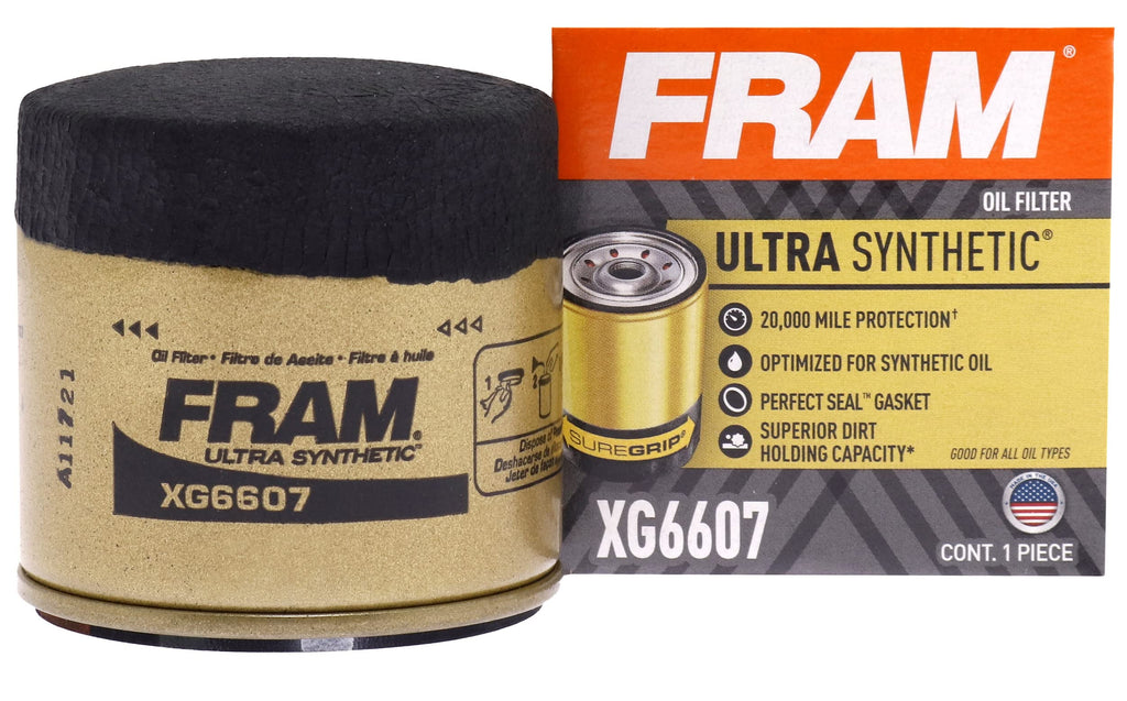 FRAM Ulta Synthetic Automotive Replacement Oil Filter, Designed for Synthetic Oil Changes Lasting up to 20k Miles, XG6607 with SureGrip (Pack of 1) 1 Count (Pack of 1) Ultra Synthetic