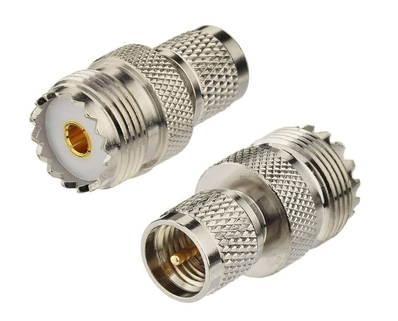 DHT Electronics RF coaxial adapter MINI-UHF male to UHF SO239 PL259 connector Pack of 2