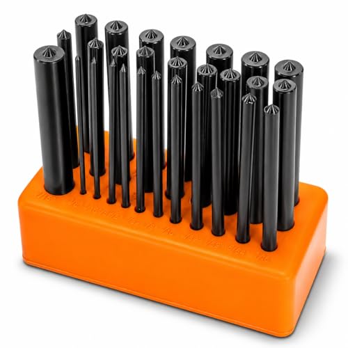 XtremepowerUS 28-Piece Transfer Punch Set (3/32" - 1/2") Toolmakers Heat Treated Alloy Steel Mechanic Steel Punches, Hole-Punch Set with Index Stand Holder