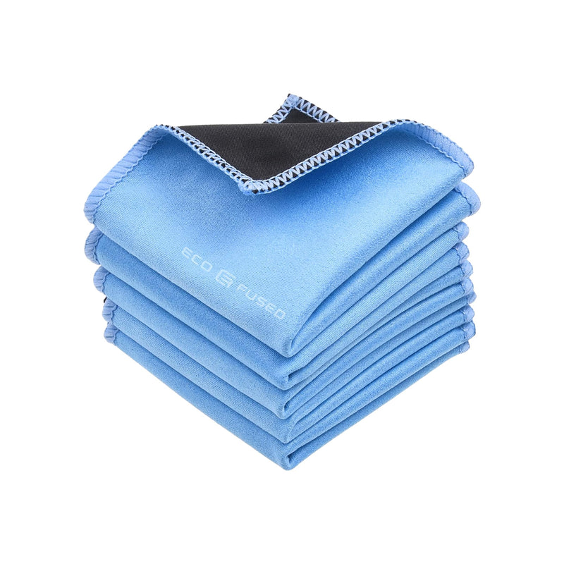 Eco-Fused Microfiber Cleaning Cloths - 5 Pack - Double-Sided Cleaning Cloths - Microfiber and Suede Cloth for Smartphones, LCD TV, Tablets, Laptop Screens, Camera Lenses and Delicate Surfaces 5 Pack - 6.6 X 6.2" (Blue)