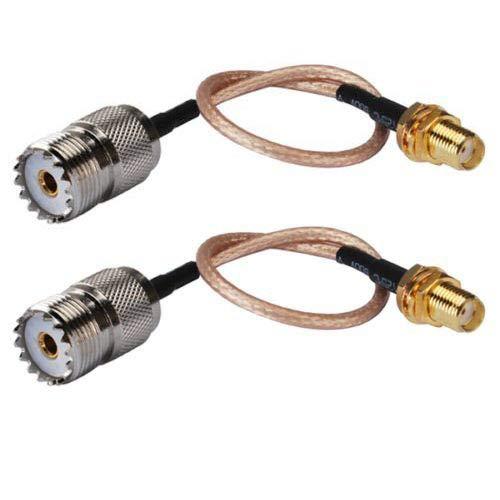 DHT Electronics Handheld Antenna Cable for Wouxun Baofeng Quasheng Linton - Adapter for UHF Base and Mobile Antennas - SMA Female to UHF SO-239 Female Connectors 6'' Pack of 2