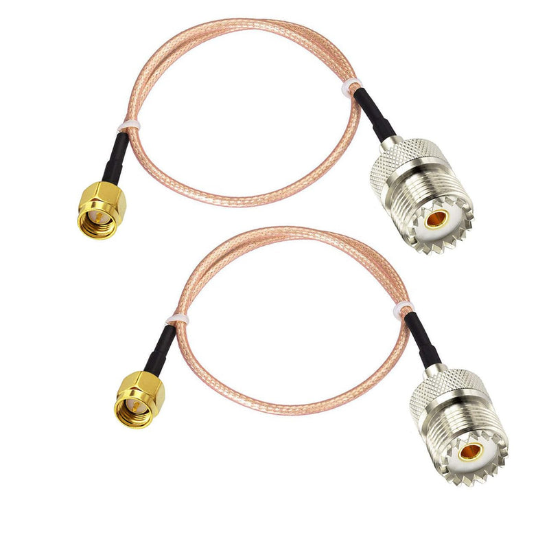 DHT Electronics Handheld Antenna Cable SMA male to UHF SO-239 Female Connectors 6'' Pack of 2