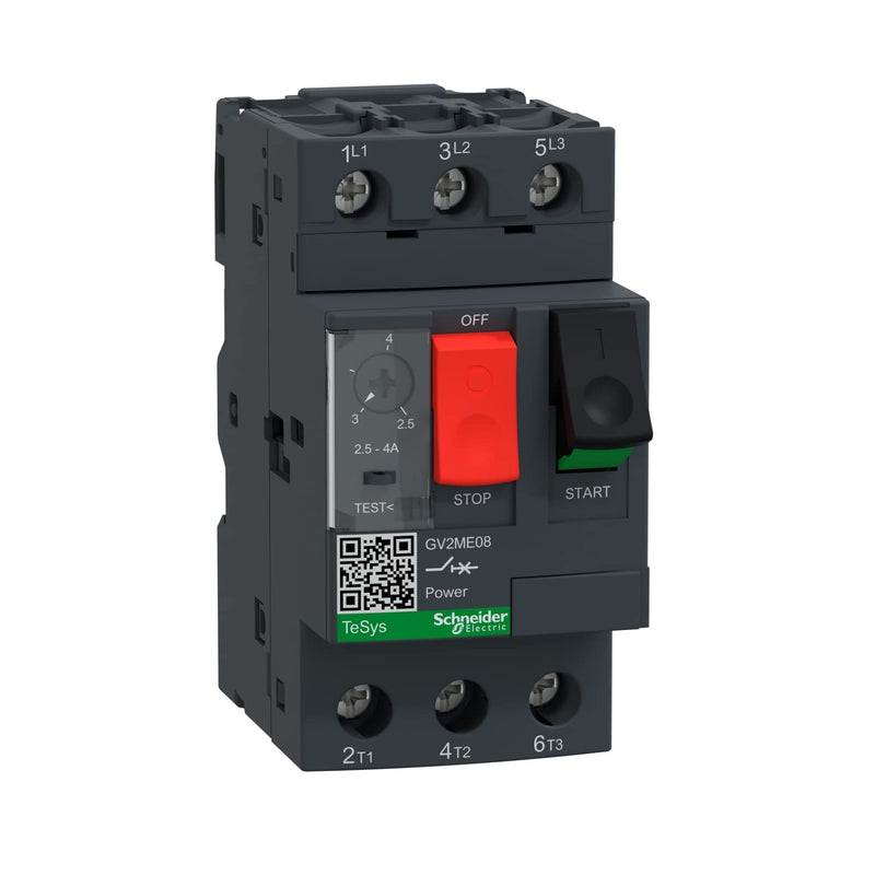 Schneider GV2ME08 Thermal-Magnetic Motor Circuit Breakers, White | 2.5-4A, button confirmation, screw connection