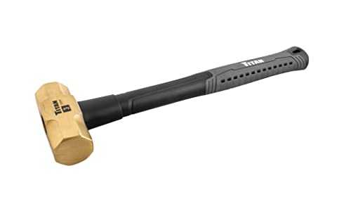 Titan 63040 3lb Solid Brass Hammer, Spark Resistant, Prevents Marring on Steel & Iron Surfaces, Overstrike Protection, 15.5" Shock Absorbing Fiberglass Handle with Textured Grip 3-Pound (1 Count)
