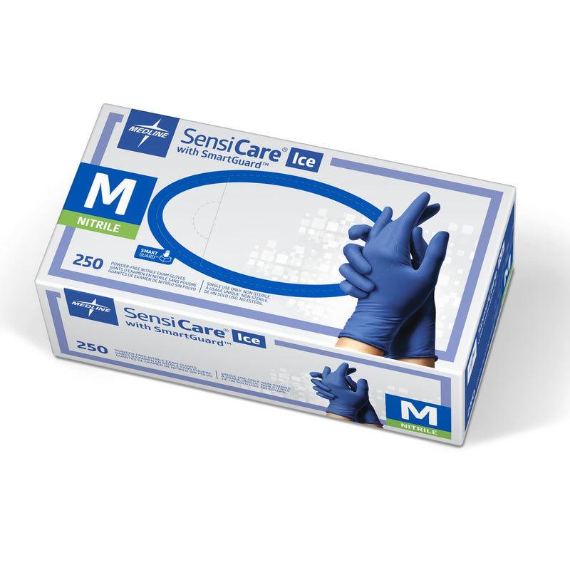 Medline SensiCare Ice Blue Nitrile Exam Gloves, 250 Count, Small, Powder Free, Disposable, Not Made with Natural Rubber Latex, Multi-use for Every Task