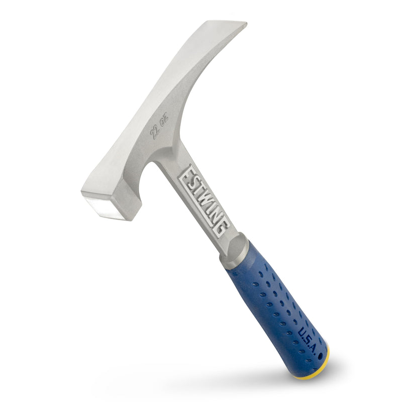 ESTWING Bricklayers/Mason's Hammer - 22 oz USA Made Masonry Tool with Forged Steel Construction & Shock Reduction Grip - Finish May Vary - E6-22BLC Short Handle