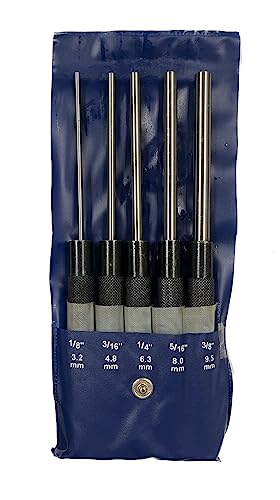 HHIP 8600-4103 5 Piece Extra-Long Drive Pin Punch Set with Black Nitrate Finish, 8" Overall Length Punch Sets