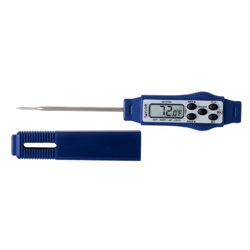 Taylor 9877FDA Compact Waterproof Digital Food Thermometer, 2.81 Inch Stem Length with FDA-Recommended 1.5mm Probe, NSF Certified, Blue