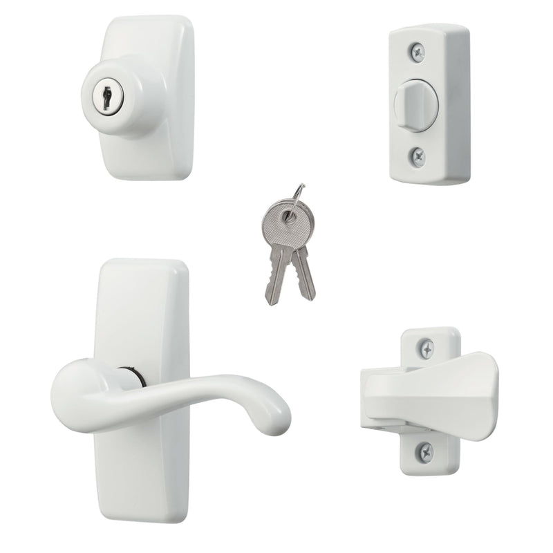 Ideal Security GL Door Lever Set with Keyed Deadbolt Lock for Storm and Screen Doors, White (4-Piece Set) 4-piece set