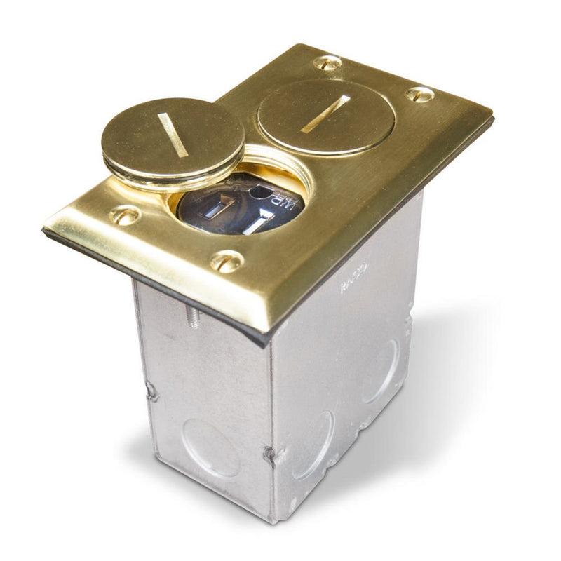 RACO 6500BR-5 Rectangular Metallic Floor Box Kit with Brass Finish Cover Plate, Electrical Outlet Cover with Plug Covers for Electrical Outlet, Brass