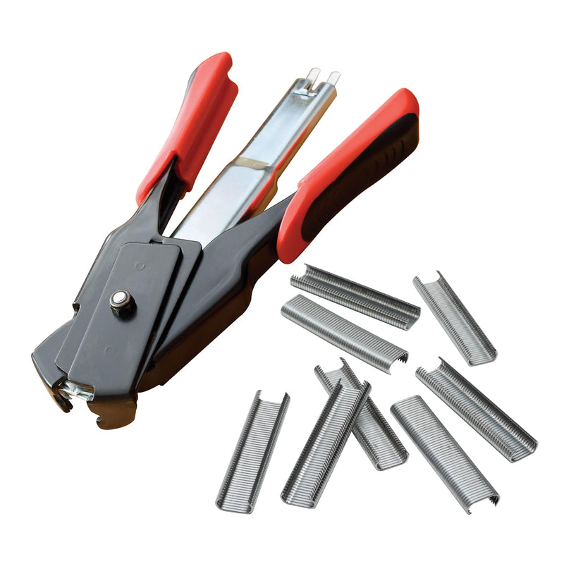 LEM Products Spring-Loaded Hog Ring Pliers, 100 Galvanized Steel Rings, Red and Black (Pack of 1)