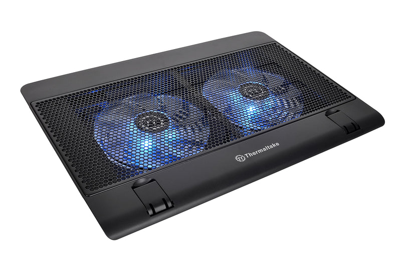 Thermaltake Massive 14 Steel Mesh Panel Dual 140mm Blue LED Fan Adjustable Speed Control 10"-17" Laptop Notebook Cooling Pad CL-N001-PL14BU-A,Black 2 Fans