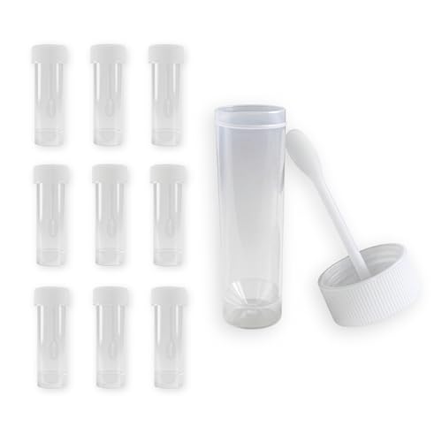 Medi-Inn Chair Sample Containers 25ml Pack of 10 - Transparent Removal Spoons in Lid Screw Cap PP for In Vitro Diagnostics