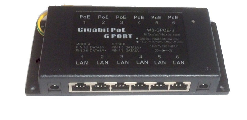 PoE Texas GPOE-6AB | 6-Port Gigabit Poe Injector for 802.3af or 24 Volt Passive Devices | Power Supplies Available Seperately