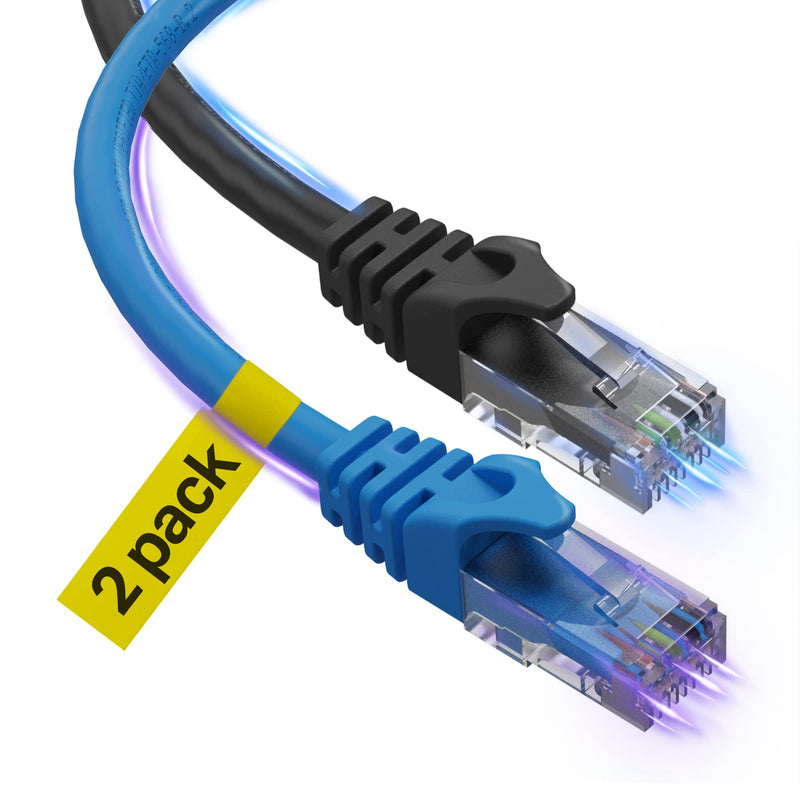 Ultra Clarity Cables Cat6 Ethernet Cable 6 Ft [2 Pack], 10Gpbs High Speed Internet Cable, RJ45 Cat-6 Ethernet Patch Cable, Network Ethernet Cord Connectors - Blue & Black Cat6 6 Ft