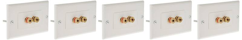 iMBAPrice (5 Pack) Premium 2 Connector Banana Wall Plate - Banana Plug Binding Post Wall Plate for Speakers white