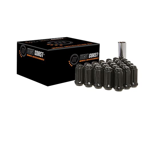 West Coast Wheel Accessories 14X2.0 Bulge Acorn Spline Lug Nuts 1.9" 6 Lug Install Kit Black