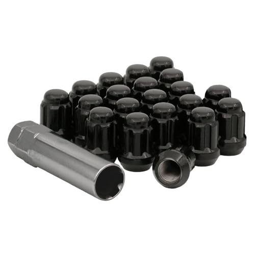 1/2" Bulge Acorn Spline Lug Nuts 1.38" 5 Lug Install Kit in Sleek Black Finish | Includes 20 Spline Lug Nuts with Key | 6 Spline Lug Nuts | Compatiable with Many Vehicles