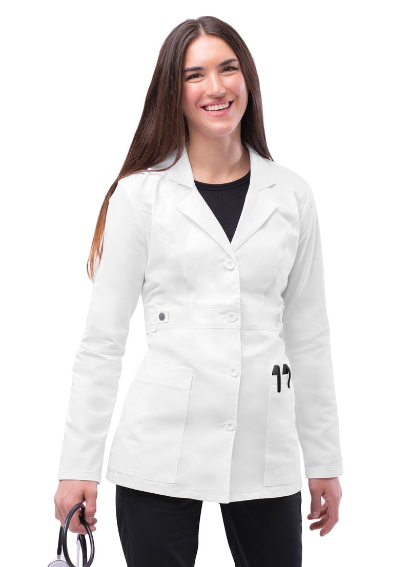 Adar Universal Stretch Lab Coat for Women - 28" Tab-Waist Lab Coat Small White