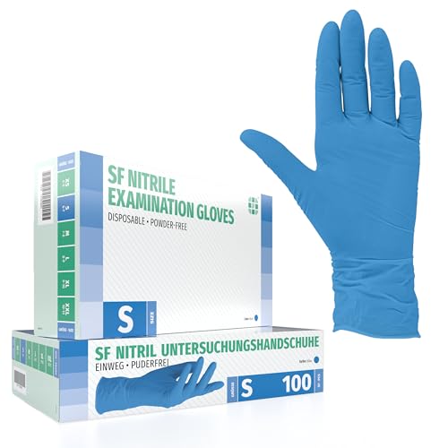 SF Nitrile Gloves S Blue - Pack of 100 Disposable Gloves, Latex-Free | Powder-free disposable gloves for tattoos, workshops, kitchens, cleaning and household use; versatile for commercial and everyday use