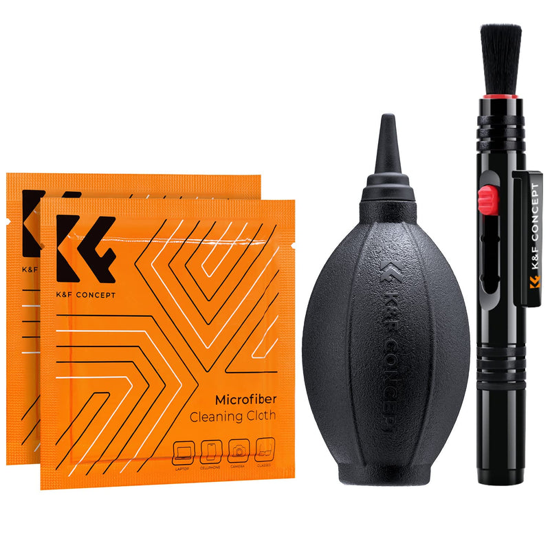K&F Concept 4-in-1 Camera Lens Cleaning Kit with Lens Cleaning Pen, Camera Air Blower, Microfiber Cleaning Cloth, Lens Cleaner Kit for Canon Nikon Pentax Sony DSLR Camera Lens Filter Cell Phones 4-1 Kit