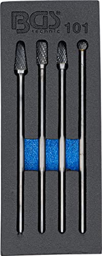 BGS HSS cutter set, 4 piece. extra long | Kugel-, Kegel- und Zylinderfräser | Ø 10 mm, Ø max. 10 mm, Ø max. 12 mm | für Stahl, Stahlguss, Kupfer, Aluminium