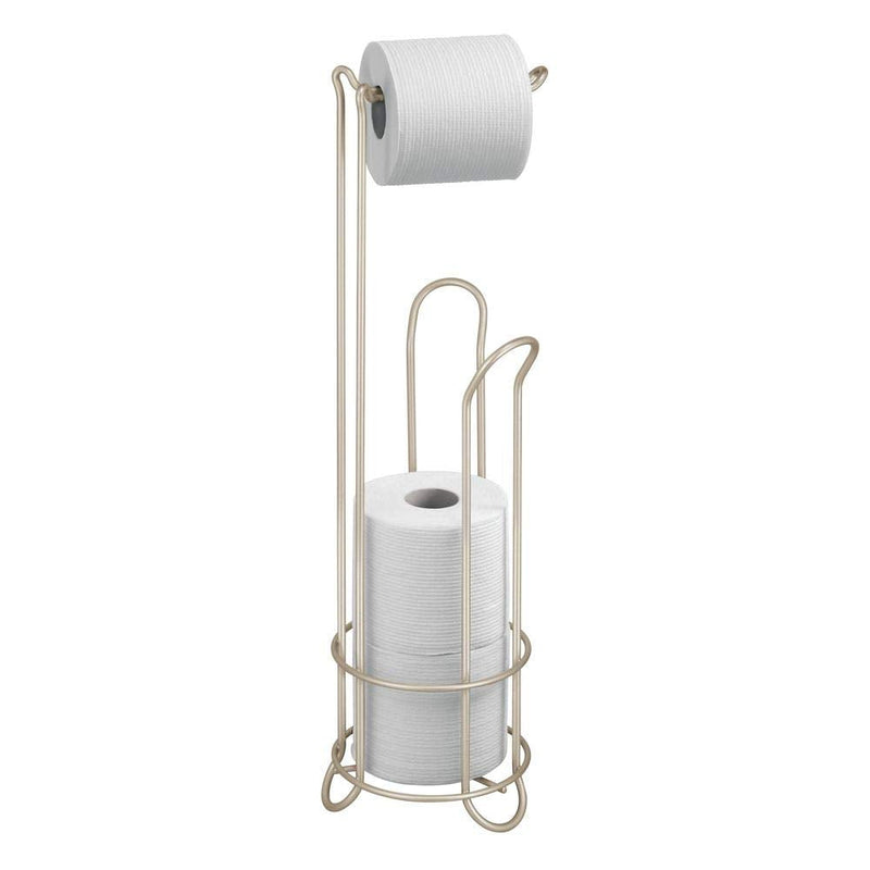 iDesign Classico Metal Toilet Tissue Roll Reserve Organizer for Bathroom, Compact Organizer, Holds 4 Rolls of Toilet Paper, Satin Silver | Classico Collection Pc Satin Pack of 1
