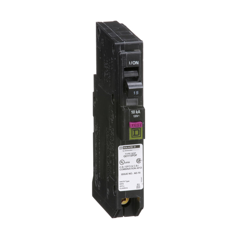 Square D by Schneider Electric Square D - QO QO115PDF Plug-In Mount 15 Amp Single-Pole Dual Function (CAFCI and GFCI) Circuit Breaker