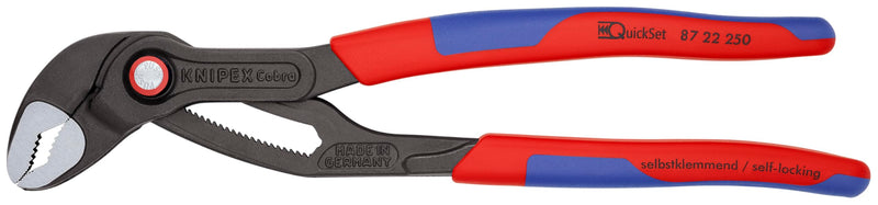 Knipex 87 22 250 10" Cobra QuickSet Hightech Comfort Grip Water Pump Pliers, Multi Component Grips 50mm Capacity, 250mm