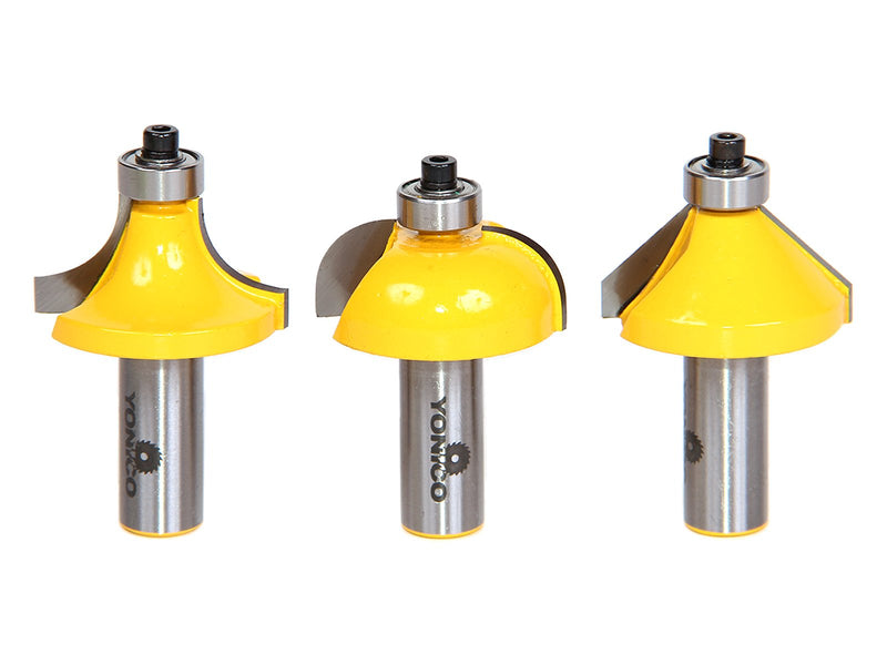 YONICO Edge Forming Router Bits Set 3 Bit 1/2-Inch 1/2-Inch Shank 13312 Round Over, Cove, Chamfer - Large -1/2" Shank