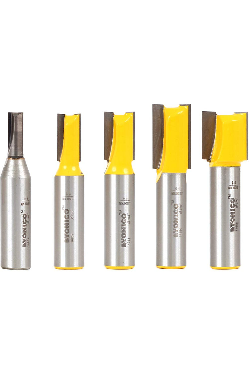 YONICO Straight Router Bits Set 5 Bit 1/2-Inch Shank 14522 5 Bit Set - 1/2" Shank