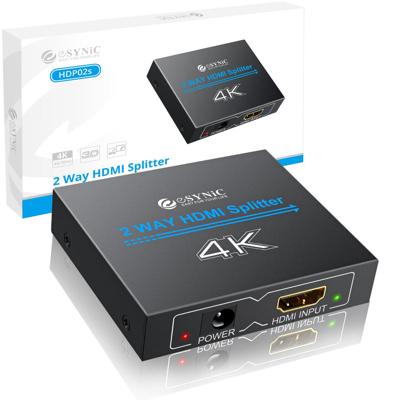 eSynic Portable 4K/30HZ HDMI Splitter 2 Way HDMI Adapter 1 in 2 Out [Only Mirror No Extend Mode] HDMI 1.4 Version for HDTV PS4 Blu-ray Player Laptop Satellite [Not Support HDCP Bypass]