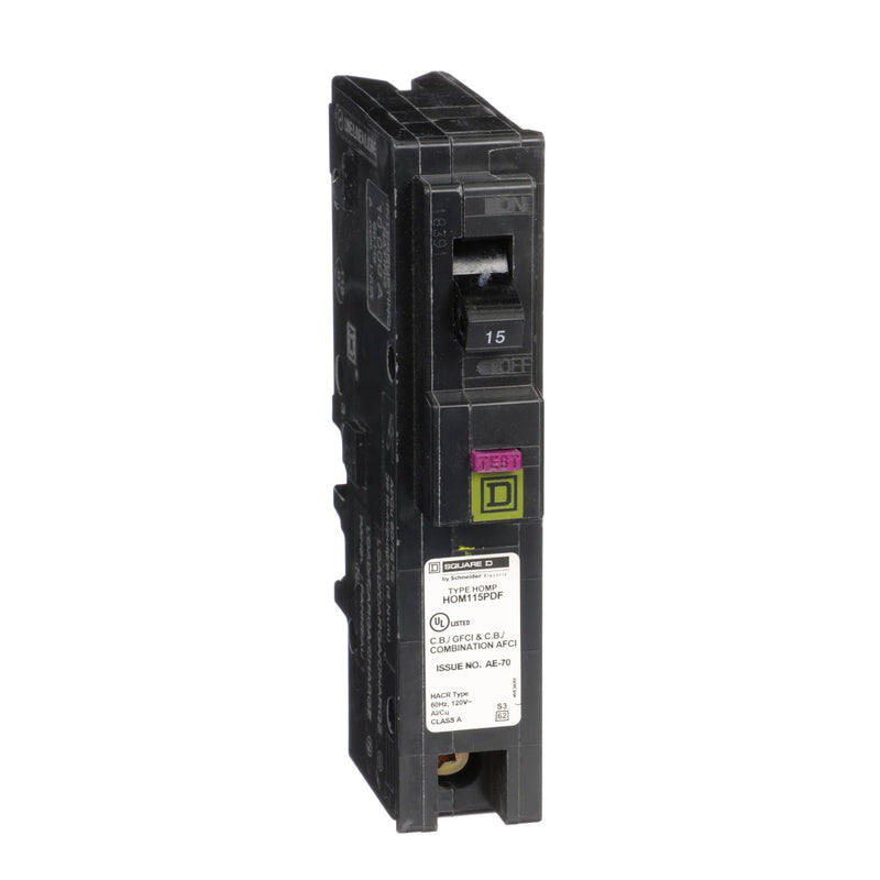 Square D by Schneider Electric Square D - HOM115PDFC Homeline Plug-On Neutral 15 Amp Single-Pole Dual Function (CAFCI and GFCI) Circuit Breaker, Plug On, No Pigtail