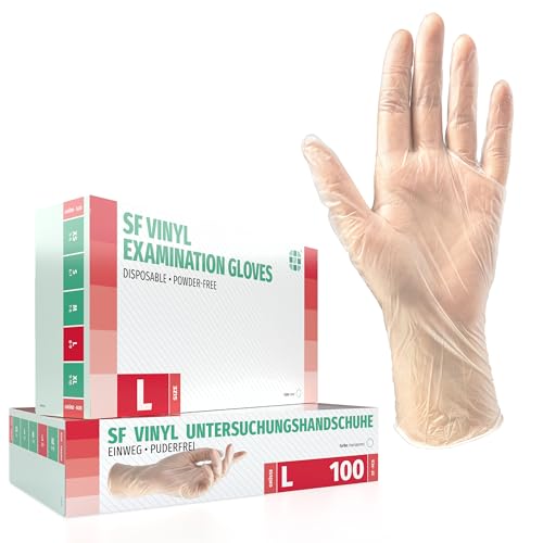 SF Vinyl Gloves L Transparent - Pack of 100 Disposable Gloves Powder-Free | Latex-free disposable gloves for care, examination, cleaning, kitchen, cosmetics and household use; for commercial and everyday use