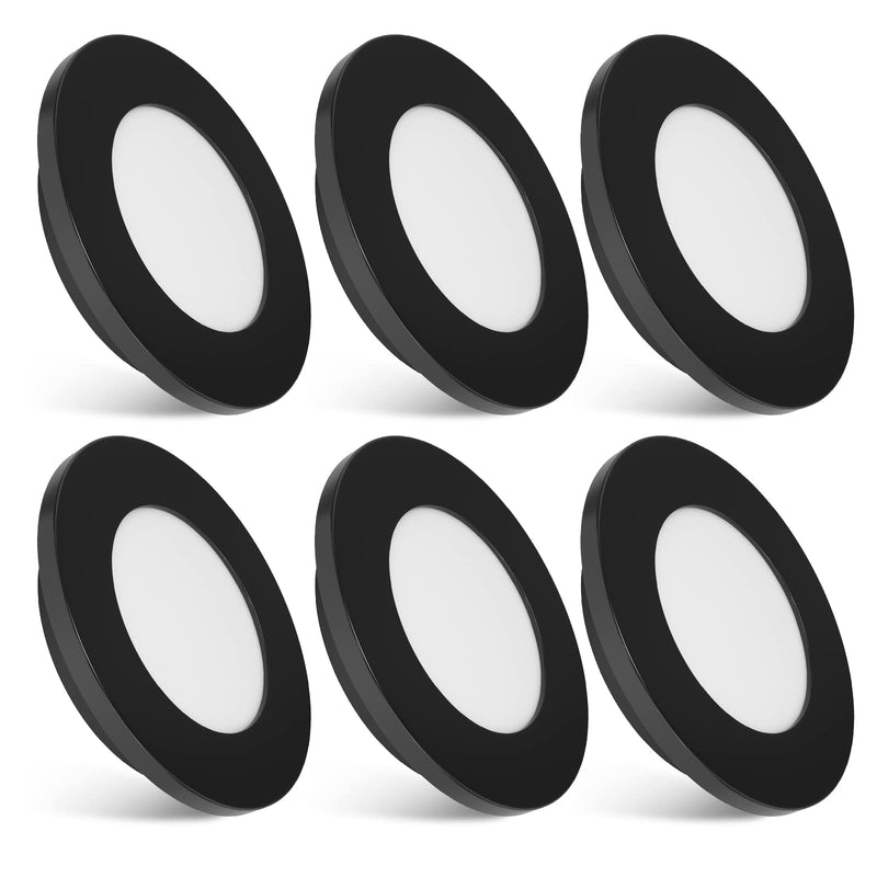 Dream lighting RV Lights Interior - Low Voltage Under Cabinet Lighting - 3000K Warm White RV Boat Interior Light Fixture - 2W 100 lumens Black Puck Light, 2.7inch, Pack of 6 Pack 6