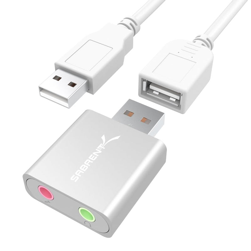 Sabrent Aluminum USB External Stereo Sound Adapter for Windows and Mac. Plug and Play No Drivers Needed. [Silver] (AU-EMAC)