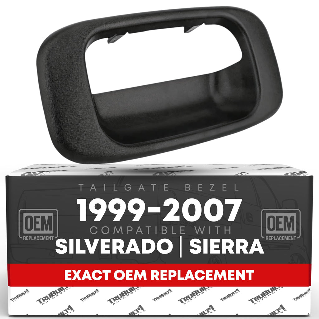 Tailgate Handle Bezel Trim - Compatible with 1999-2007 Chevrolet Silverado 1500, Silverado 2500, 01-07 Silverado 3500; 99-07 GMC Sierra 1500, Sierra 2500, 01-07 Sierra 3500 - Black - OEM 15228539 Tailgate Handle Bezel