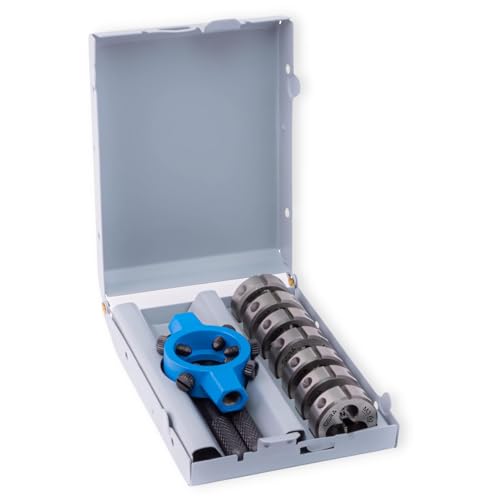 GSR Professional die set, 8 pieces, M3-M12, HSS-G thread cutter for external thread, diameter 25 x 9 mm, with die holder, in metal case, for steel, metal, craft and industry