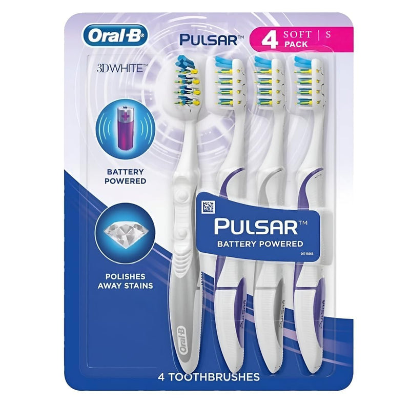 Oral B 3D White Luxe 4 Count ( Pack of 1) Pulsar Battery Powered Toothbrushes 4 Count (Pack of 1)