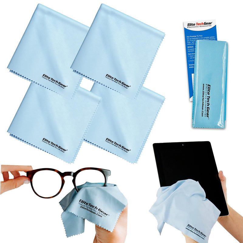Microfiber Cloth - 4-Pack, 12" x 12" Oversized Cleaning Cloths. Washable and Durable Microfiber Cleaning Cloth for Glasses, Lenses, Electronics and Screens. High Tech Quality Material Light Blue 4-Pack "OVERSIZED"